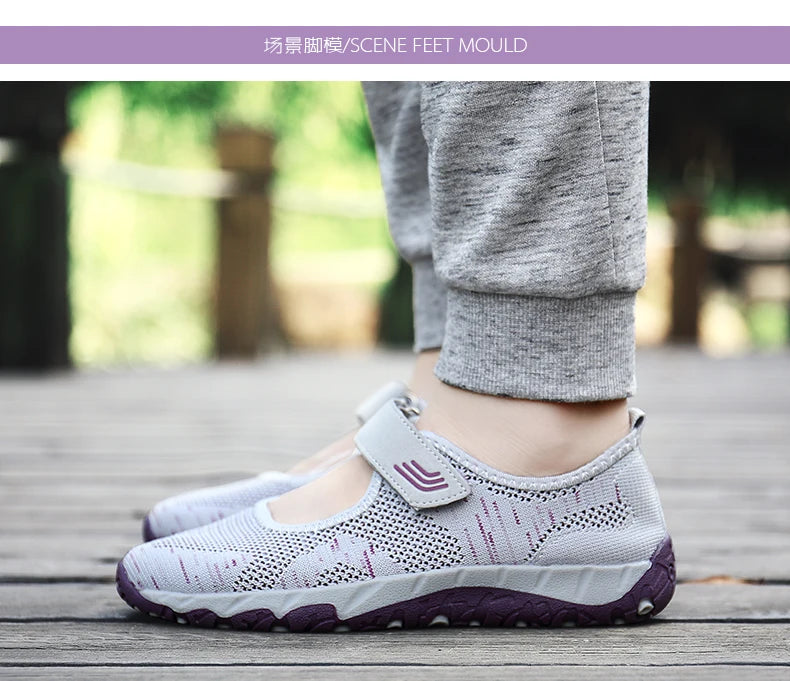 Women's Breathable Walking Shoes Ladies Fashion Mary Jane Sneakers Adjustable Working Nurse Shoes Lightweight Flats Roll