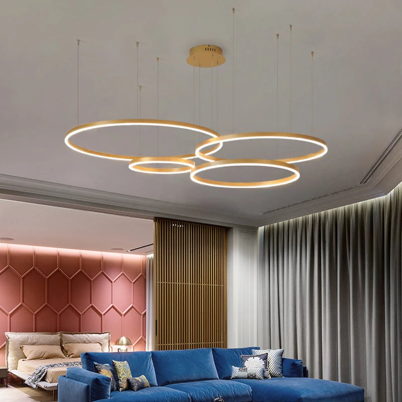 Lustre de Plafond LED Moderne Lustre Anneau Circulaire Salon Chambre Salle à Manger Éclairage Maison Intérieur Décoration Lustre
