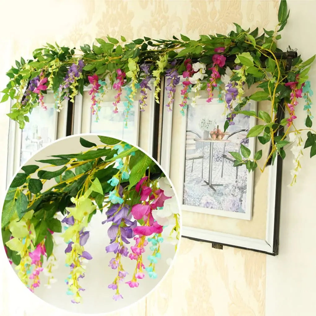 2m Artificial Flowers Silk Wisteria Garland Vine Rattan Silk Hanging Flower for Home Garden Outdoor Wedding Arch Floral Decor