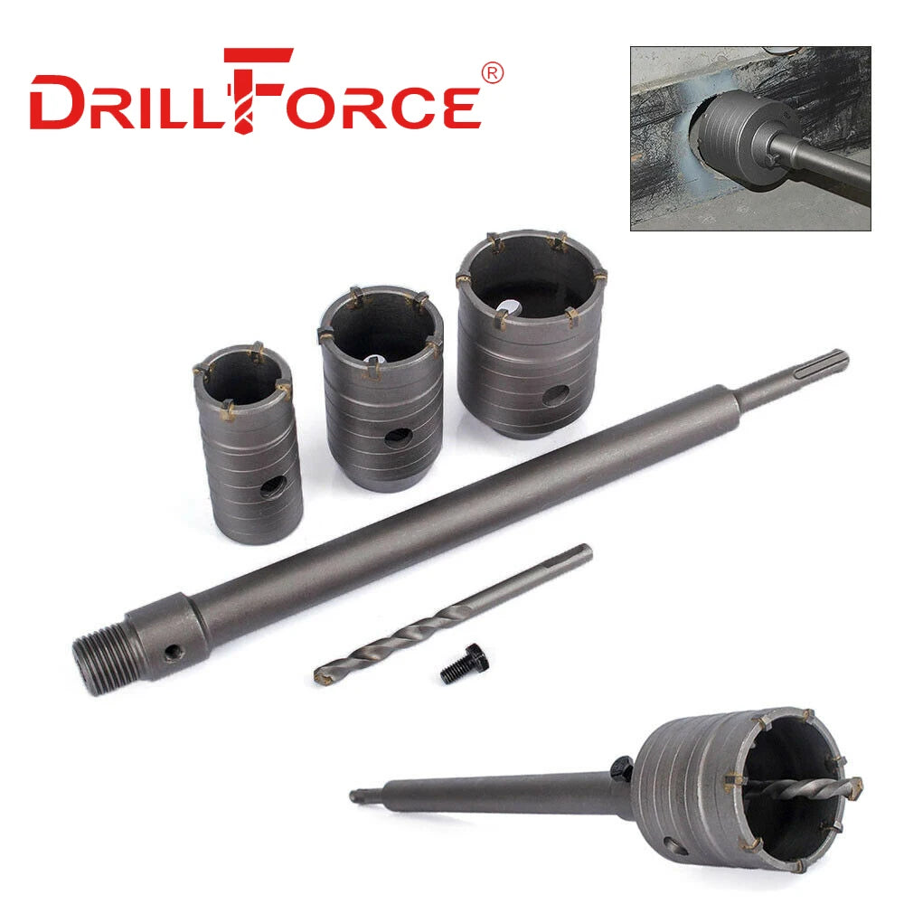 Drillforce 30-160mm Concrete Hole Saw Electric Hollow Core Cement Stone Wall Air Conditioner Masonry SDS Plus Max Hex Drill Bit