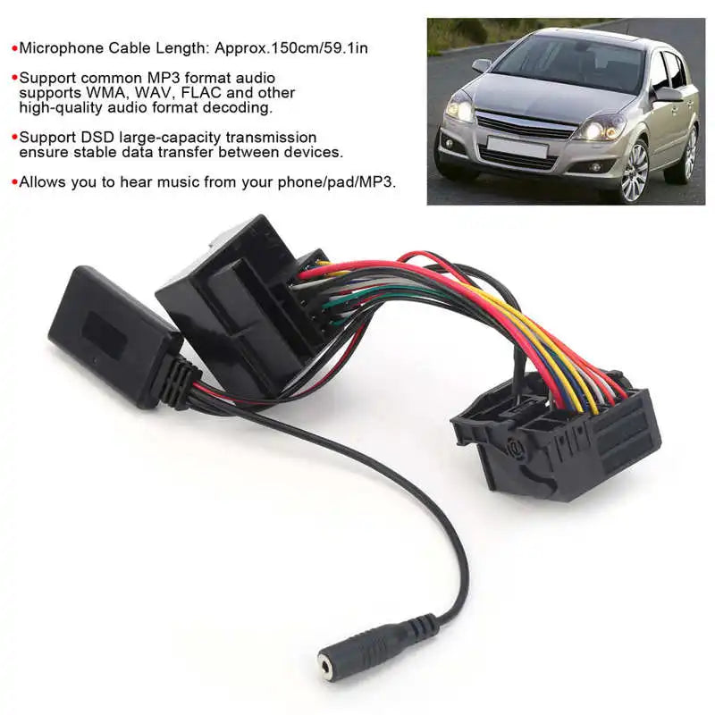 Fit for Opel CD30 CDC40 CD70 DVD90 12Pin Bluetooth 5.0 AUX Audio Cable Adapter Connector with Microphone Handsfree 59.1in Cable