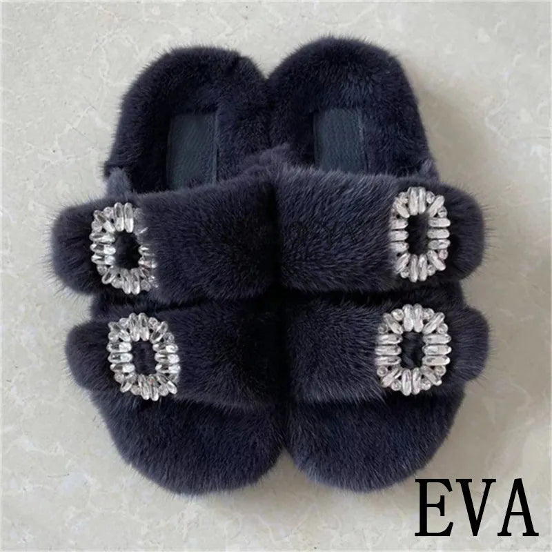 Summer 100% Mink Fur Slippers High-End Luxury Customization 2024 Women's Shoes Flat Fashion Flat Heel Luxury Fluffy Sandals