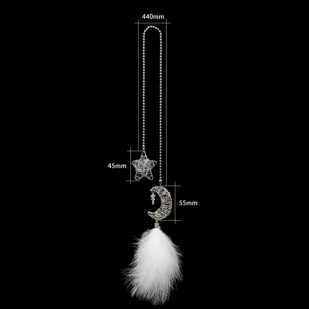 KAWOO Hollow Star Moon Feather Car Pendant Ornaments Hand-Wound Car Pendant Home Fashion Interior Decoration Accessories