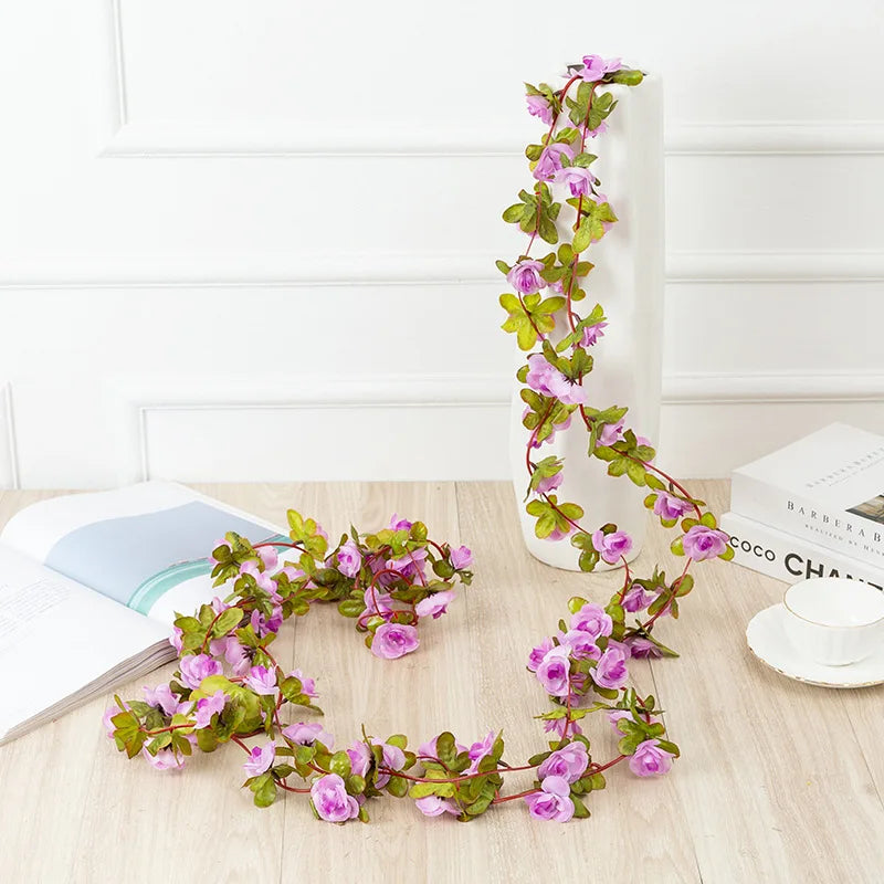 1pc 2m Rose Artificial Flower Garland White for Wedding Home Decoration Spring Autumn Garden Arch Decor DIY Fake Flowers Vine