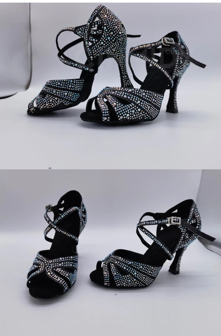 CINMIDY Rhinestone Latin Dance Shoes Tango Ballroom Dance Shoes Ladies High Heels Soft Sole Women Sandals  Wedding Shoes Women