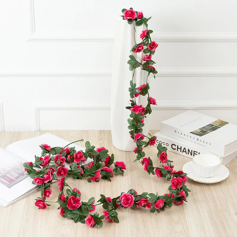 1pc 2m Rose Artificial Flower Garland White for Wedding Home Decoration Spring Autumn Garden Arch Decor DIY Fake Flowers Vine