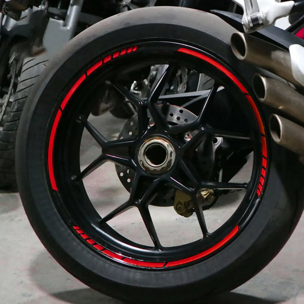 16Pc Motorcycle Bike Car Tire Reflective Stickers Cool Styling Tyre Rim Trim Decal Strip Tape Red Blue Waterproof Exterior Parts