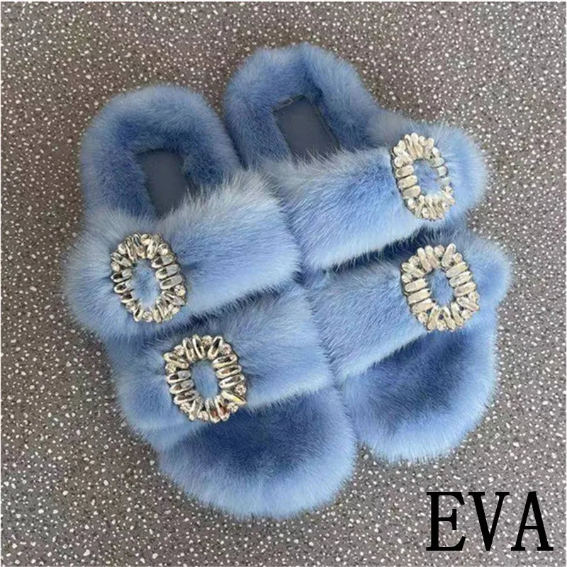Summer 100% Mink Fur Slippers High-End Luxury Customization 2024 Women's Shoes Flat Fashion Flat Heel Luxury Fluffy Sandals