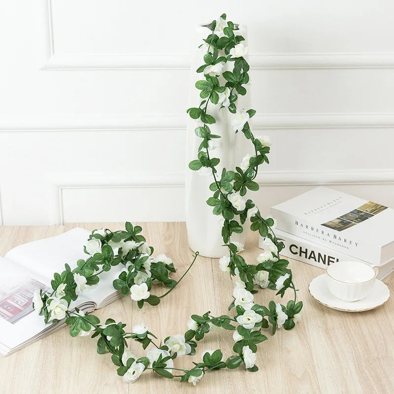 1pc 2m Rose Artificial Flower Garland White for Wedding Home Decoration Spring Autumn Garden Arch Decor DIY Fake Flowers Vine