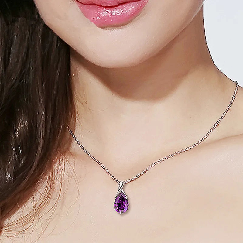 Buyee 925 Sterling Silver Luxury Pendant Chain Natural Amethyst Exquisite Sweet Necklace for Woman Fashion Jewelry Chain 45cm