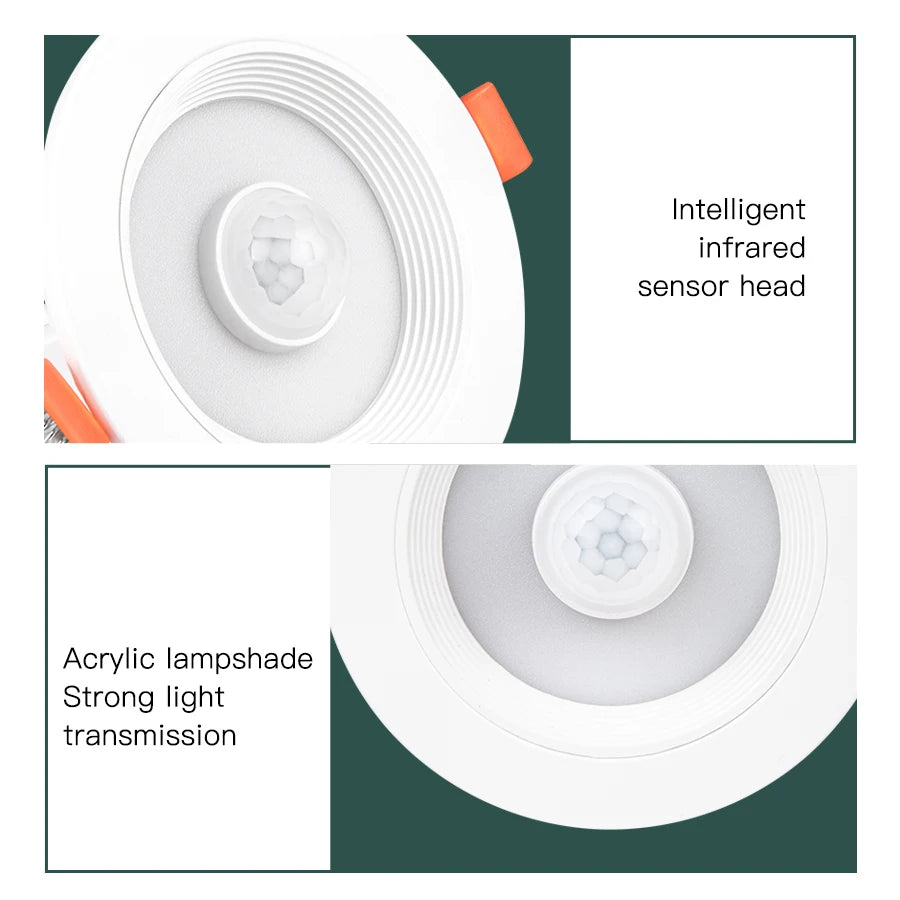 Projecteur encastré LED à capteur de mouvement PIR anti-scintillement, 85-265V, 5W, 10W, 15W, pour chambre, cuisine, intérieur