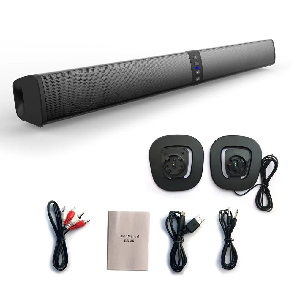 20W Powerful Wireless Soundbar Bluetooth Speaker with 3D Music Home Theater System  Aux 3.5mm RCA TF Card Support for TV PC BS36