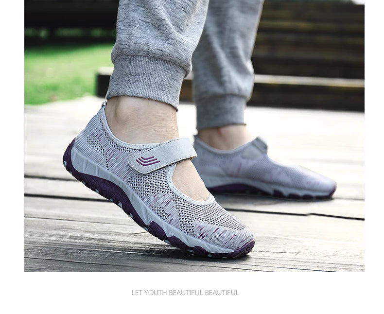 Women's Breathable Walking Shoes Ladies Fashion Mary Jane Sneakers Adjustable Working Nurse Shoes Lightweight Flats Roll