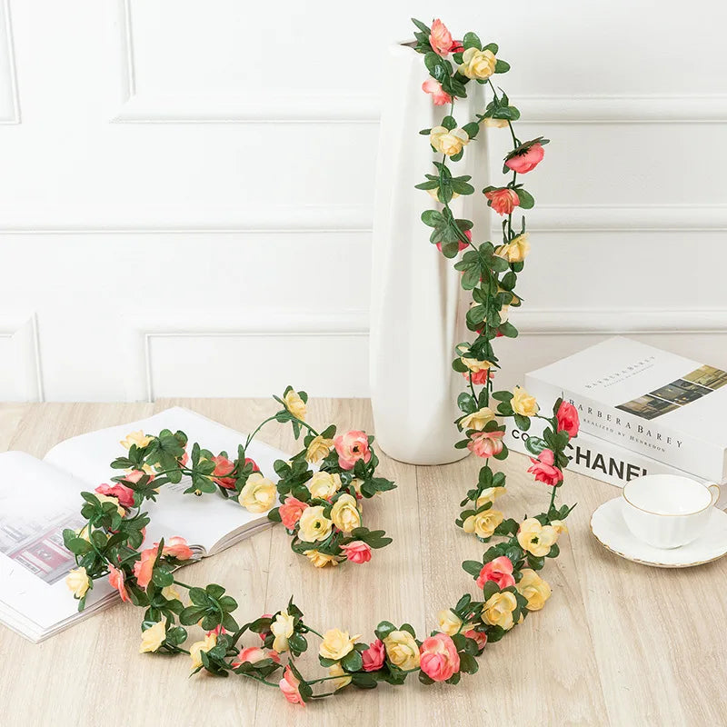 1pc 2m Rose Artificial Flower Garland White for Wedding Home Decoration Spring Autumn Garden Arch Decor DIY Fake Flowers Vine
