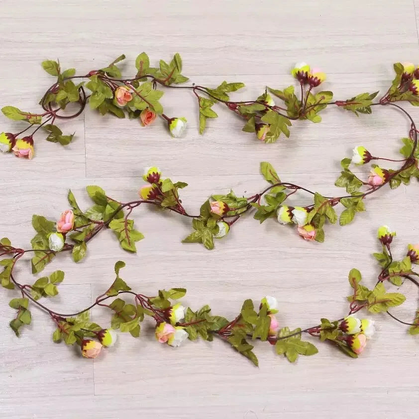 1pc 2m Rose Artificial Flower Garland White for Wedding Home Decoration Spring Autumn Garden Arch Decor DIY Fake Flowers Vine