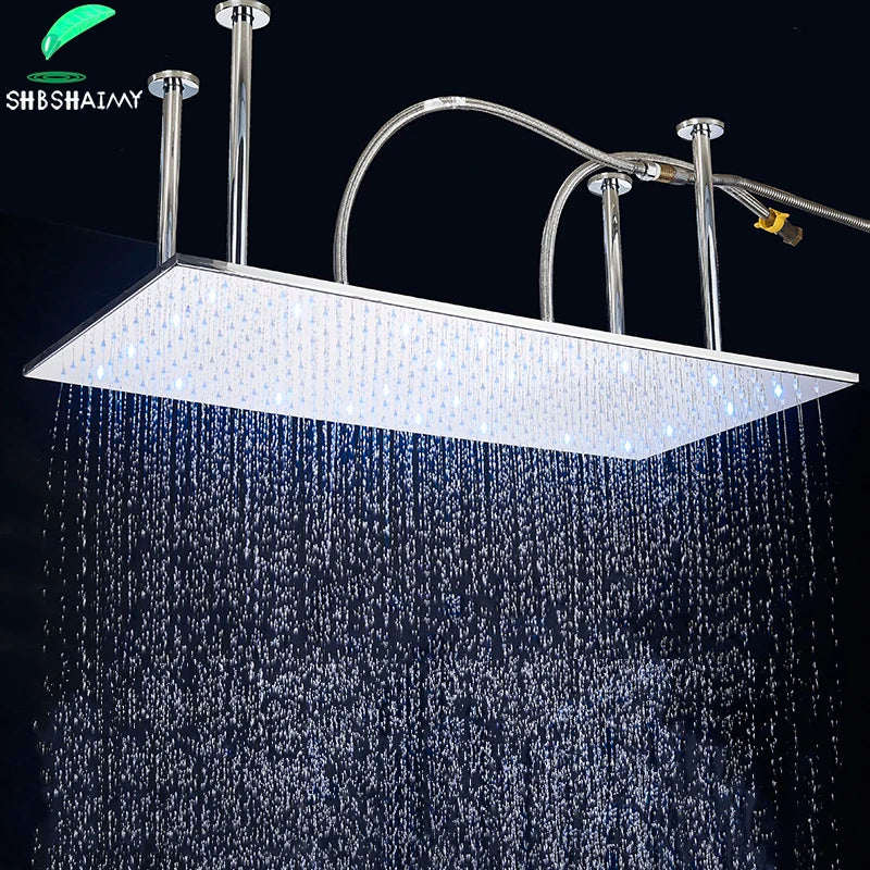 SHBSHAIMY Pommeau de Douche Chrome LED 40*80cm Grande Pluie Robinet de Pluie Chromé Robinet de Salle de Bain Pulvérisateur Carré en Acier Inoxydable