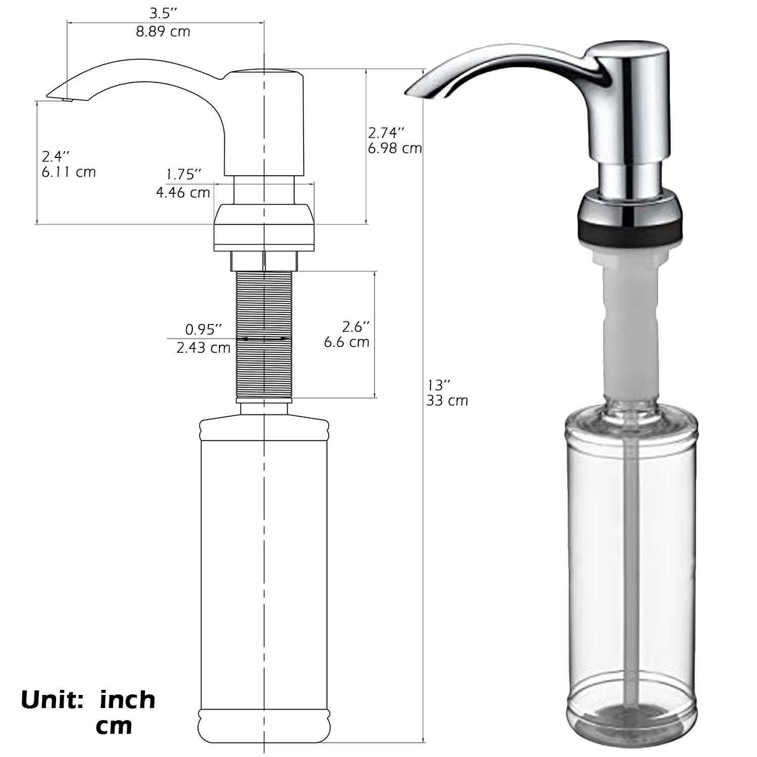 Samodra Nickel Soap dispenser Black Kitchen sink Counter Liquid Soap Dispenser Bottle kitchen accessories 360ml  Built in Pumps