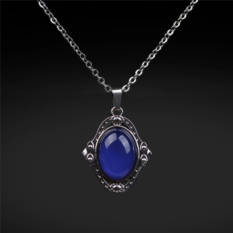 Mood Necklaces Retro Palace Elliptic Jewelry Pendant Necklace Temperature Control Color Change Necklace Stainless Steel Chain