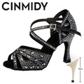 CINMIDY Rhinestone Latin Dance Shoes Tango Ballroom Dance Shoes Ladies High Heels Soft Sole Women Sandals  Wedding Shoes Women