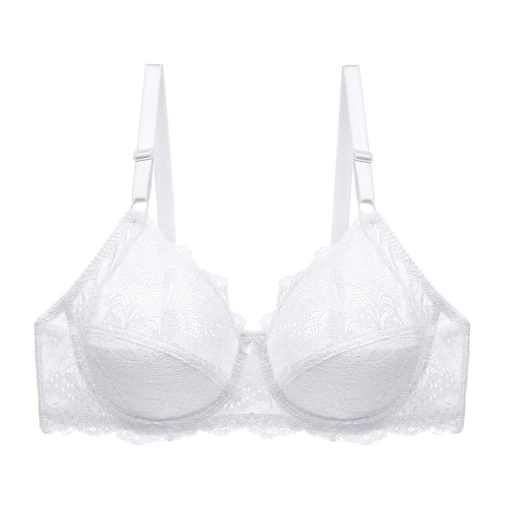 Women Floral Unlined Lace Bra Perspective Brassiere Sexy Lingerie Underwired Bralette Underwear Plus Size Bras C D Cup