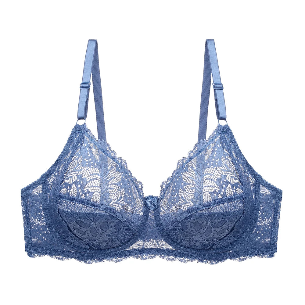 Women Floral Unlined Lace Bra Perspective Brassiere Sexy Lingerie Underwired Bralette Underwear Plus Size Bras C D Cup