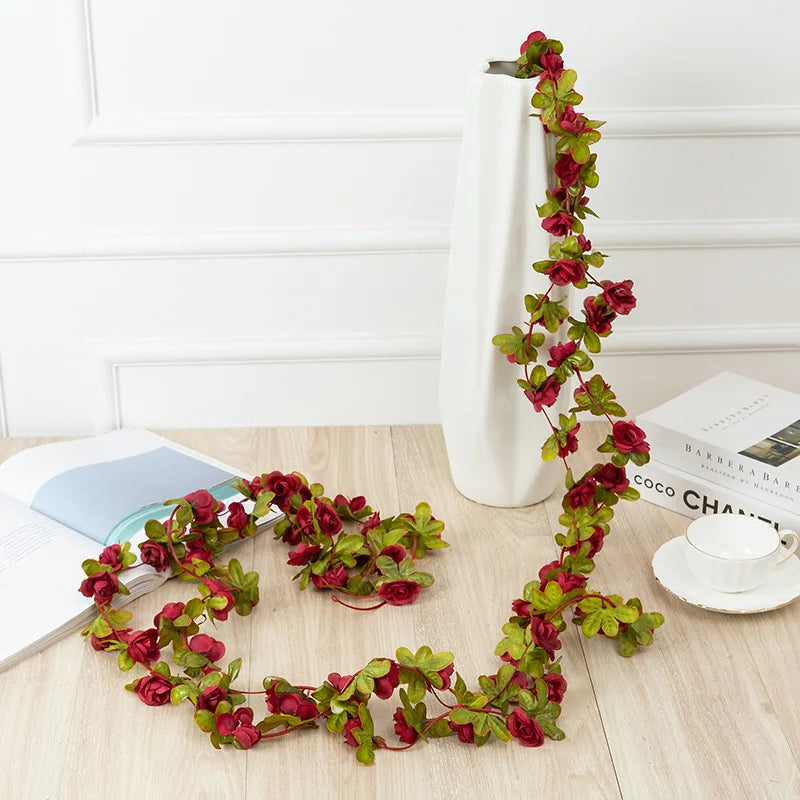1pc 2m Rose Artificial Flower Garland White for Wedding Home Decoration Spring Autumn Garden Arch Decor DIY Fake Flowers Vine