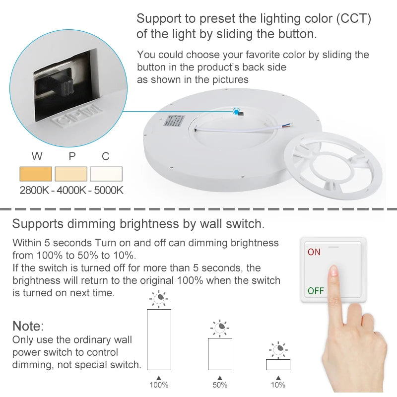 Plafonnier LED Dimmable 12W 18W 24W 32W 220V Avec 3 Couleurs Réglables Pour Chambre Salon Salle De Bain Lampe De Plafond Moderne
