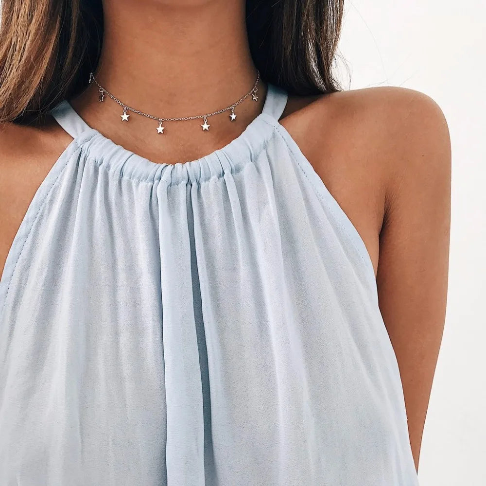 SUMENG Boho Chocker Gold Color Star Pendant Necklace Fashion Female Choker Simple Ladies Pentagon-Star For Women Jewelry Gifts