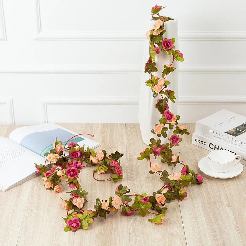1pc 2m Rose Artificial Flower Garland White for Wedding Home Decoration Spring Autumn Garden Arch Decor DIY Fake Flowers Vine