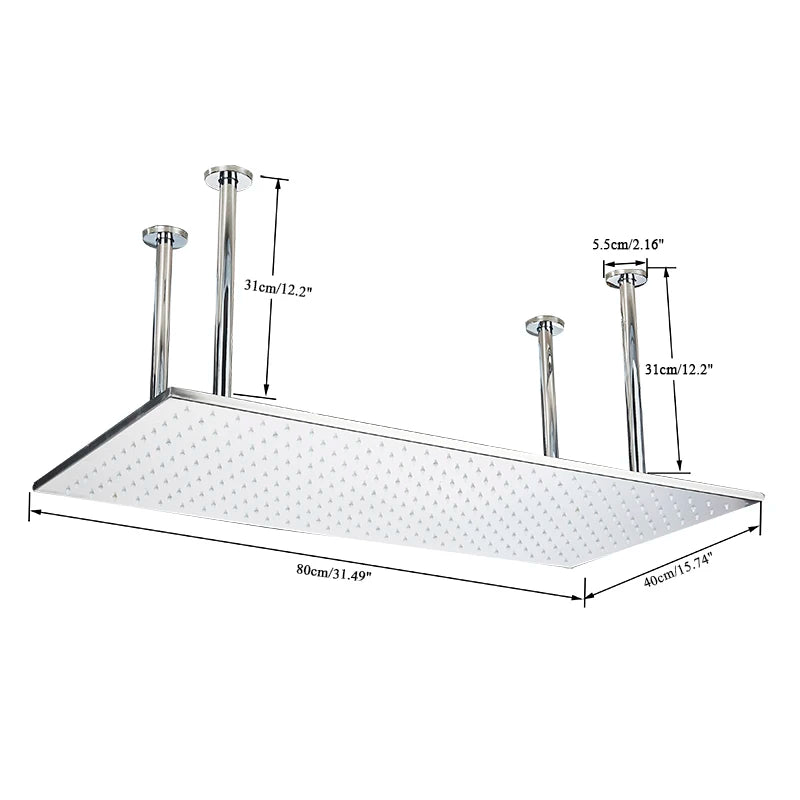 SHBSHAIMY Pommeau de Douche Chrome LED 40*80cm Grande Pluie Robinet de Pluie Chromé Robinet de Salle de Bain Pulvérisateur Carré en Acier Inoxydable