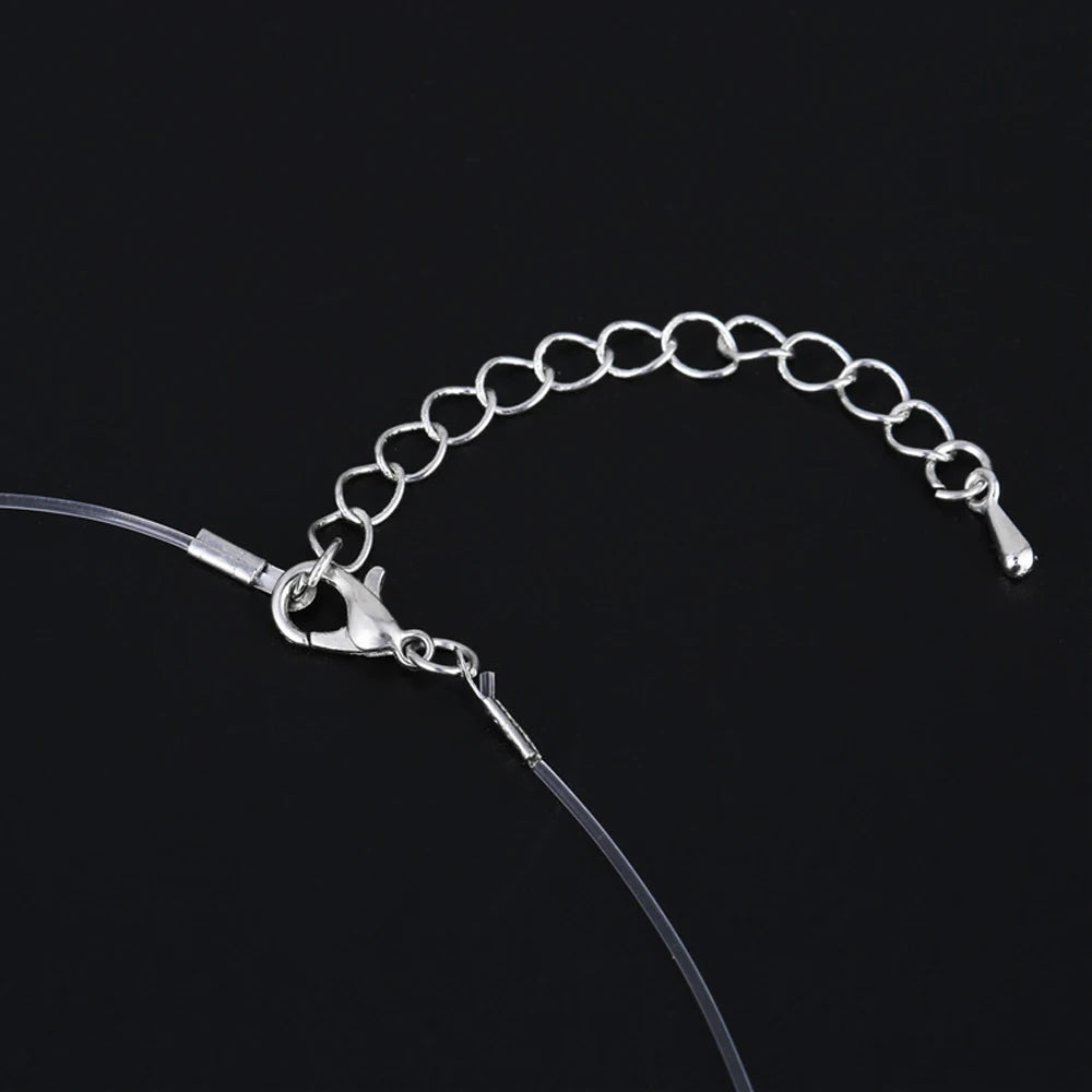 2024 New Female Transparent Fishing Line Necklace Silver Color Invisible Chain Necklace Women Rhinestone Choker Necklace