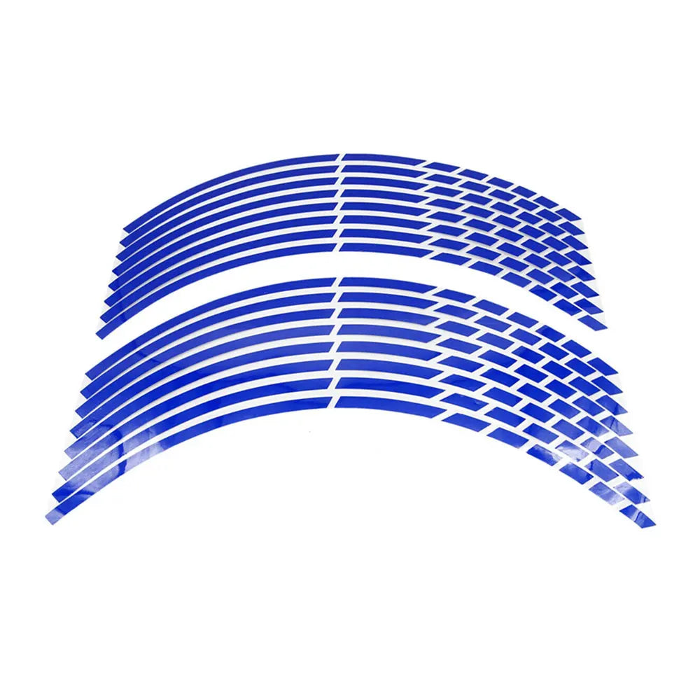 16Pc Motorcycle Bike Car Tire Reflective Stickers Cool Styling Tyre Rim Trim Decal Strip Tape Red Blue Waterproof Exterior Parts