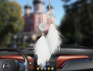 KAWOO Hollow Star Moon Feather Car Pendant Ornaments Hand-Wound Car Pendant Home Fashion Interior Decoration Accessories