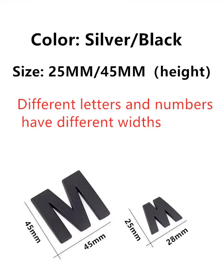 3D Metal 45mm 25mm Car Letters Alphabet Emblem Numbers Chrome Labeling Car Sticker Trunk Logo Letters Emblem For Hyundai Toyota