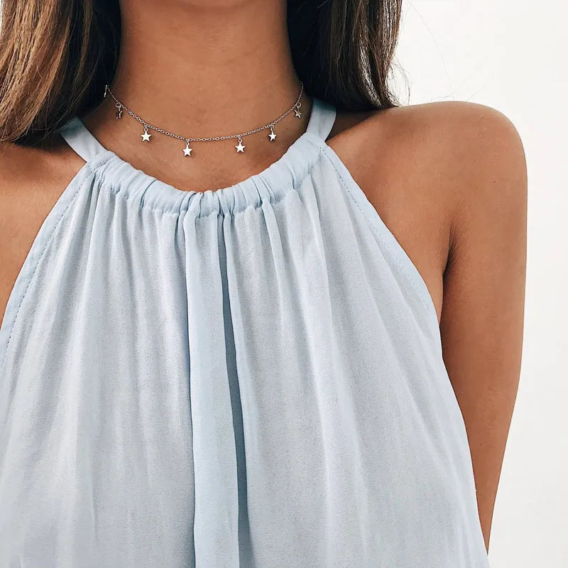 SUMENG Boho Chocker Gold Color Star Pendant Necklace Fashion Female Choker Simple Ladies Pentagon-Star For Women Jewelry Gifts