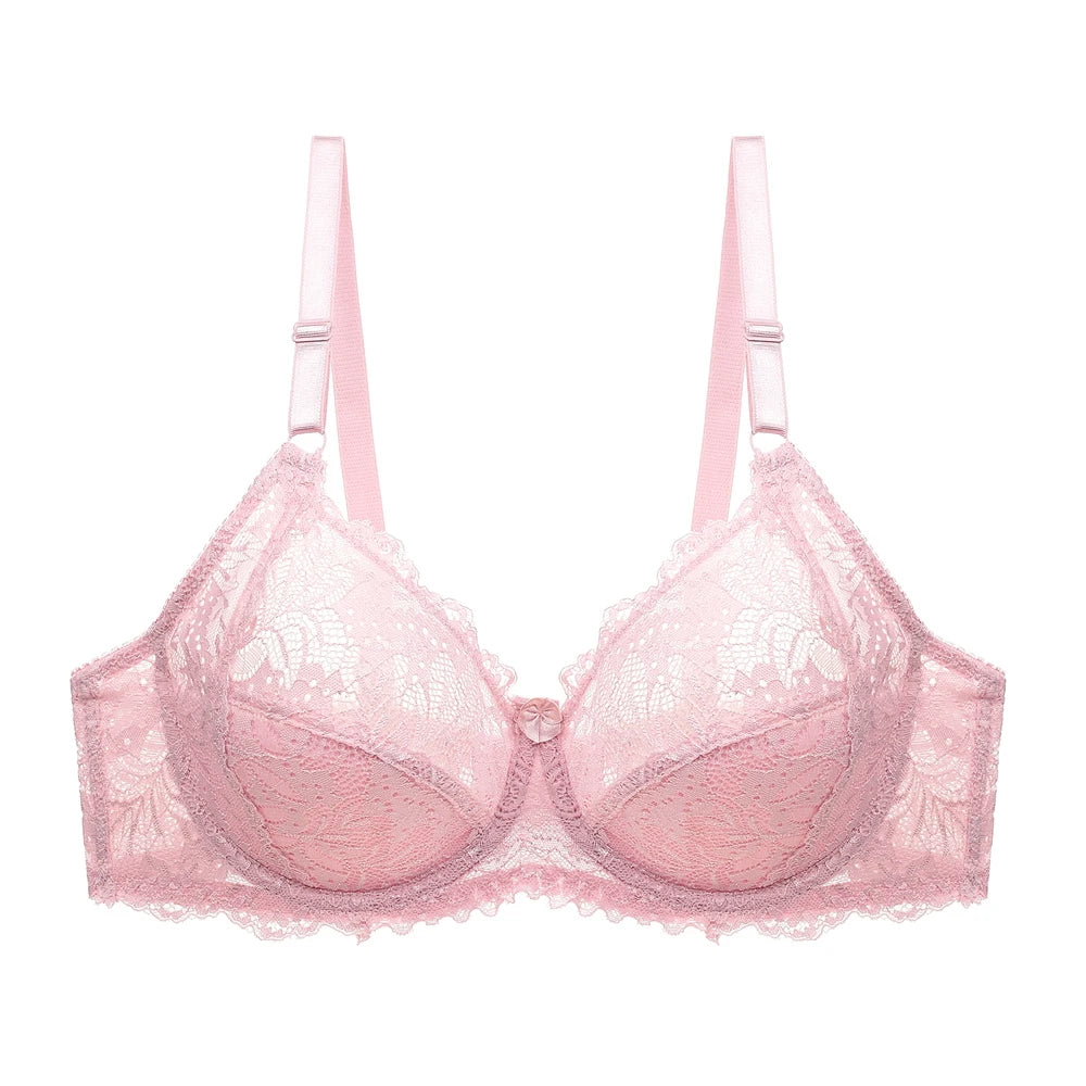 Women Floral Unlined Lace Bra Perspective Brassiere Sexy Lingerie Underwired Bralette Underwear Plus Size Bras C D Cup