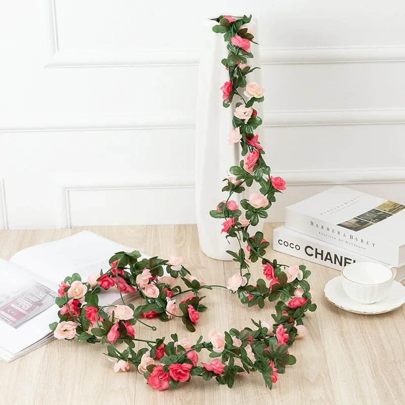 1pc 2m Rose Artificial Flower Garland White for Wedding Home Decoration Spring Autumn Garden Arch Decor DIY Fake Flowers Vine