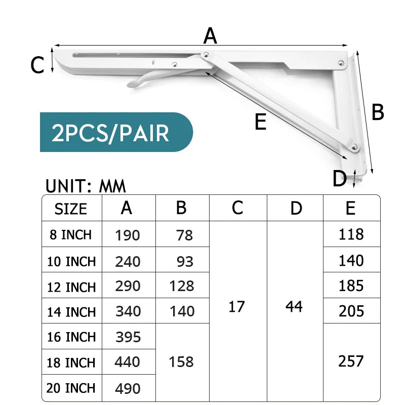 KAK 2pcs Équerre Pliable Robuste en Acier Inoxydable Support Mural Économiseur d'Espace pour Table de Travail, Camping-car, Voiture
