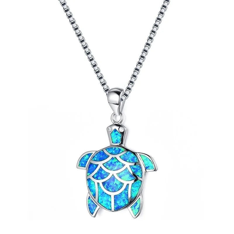 Bohemia Cute Frog Pendant Necklace For Women Inlay Blue Imitation Opal Necklace Wedding Party Jewelry Christmas Gifts for Her