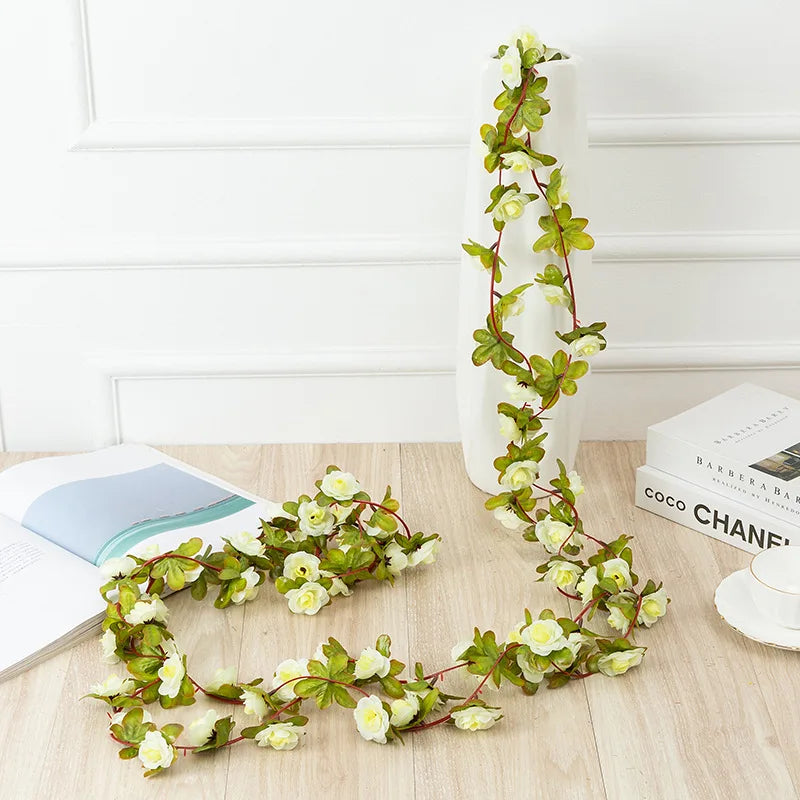 1pc 2m Rose Artificial Flower Garland White for Wedding Home Decoration Spring Autumn Garden Arch Decor DIY Fake Flowers Vine