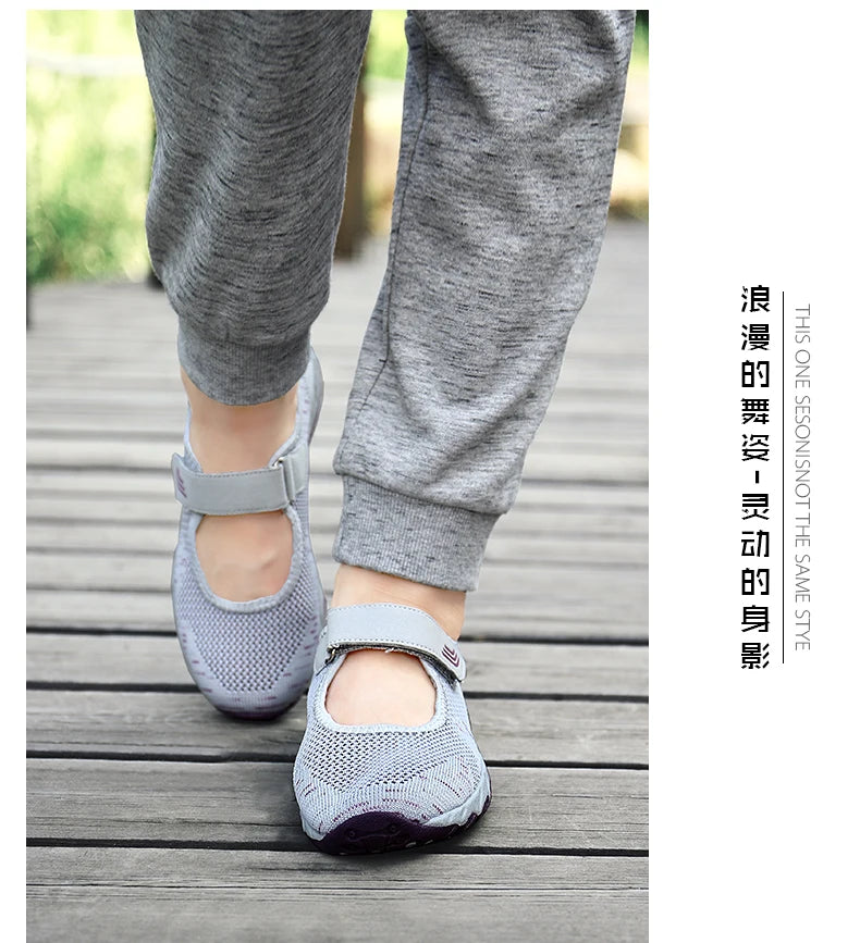 Women's Breathable Walking Shoes Ladies Fashion Mary Jane Sneakers Adjustable Working Nurse Shoes Lightweight Flats Roll