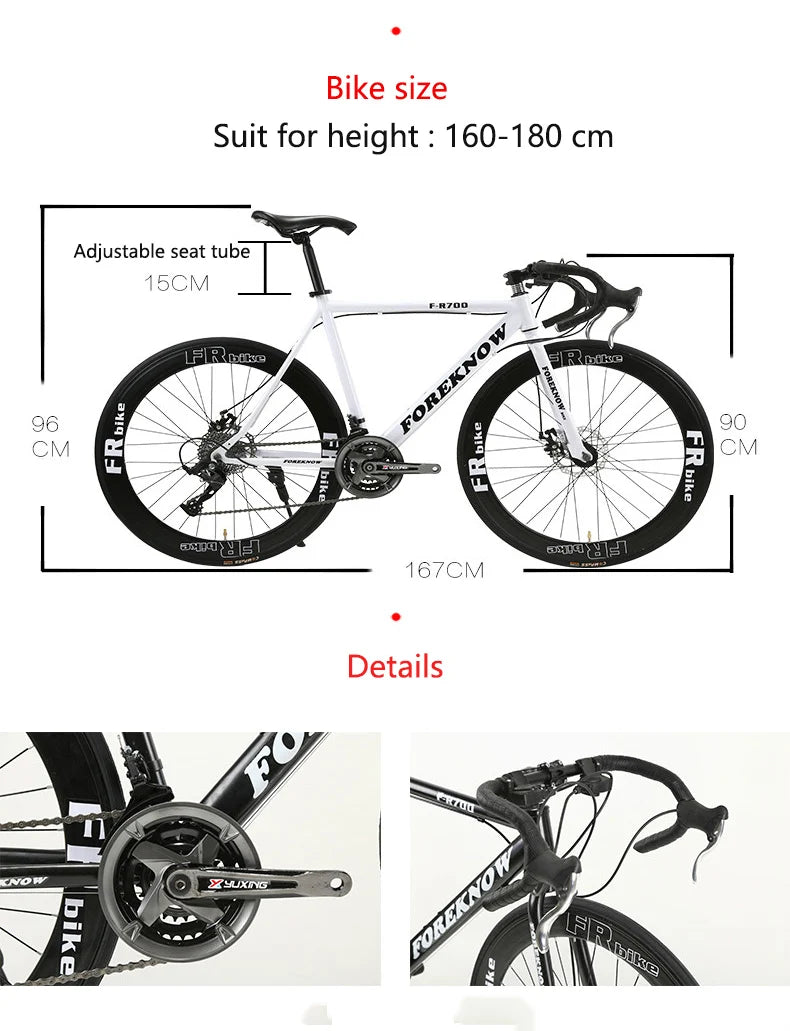 Road Bike 48cm Carbon Steel Muscle Frame 40 Knife Wheel Road Bicycle 21 Speed Double Disc Brake Racing Bike Adult Variable Speed