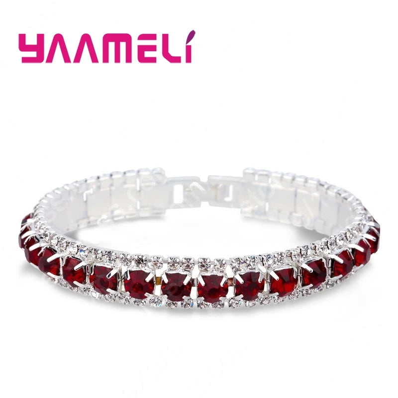 Top Sale 925 Stamp Silver Color Bracelets Full AAA Zircon Austrian Crystal Femme Women Link Chain Jewelry Bangles 14 Colors