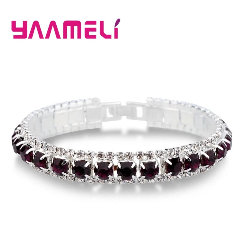 Top Sale 925 Stamp Silver Color Bracelets Full AAA Zircon Austrian Crystal Femme Women Link Chain Jewelry Bangles 14 Colors