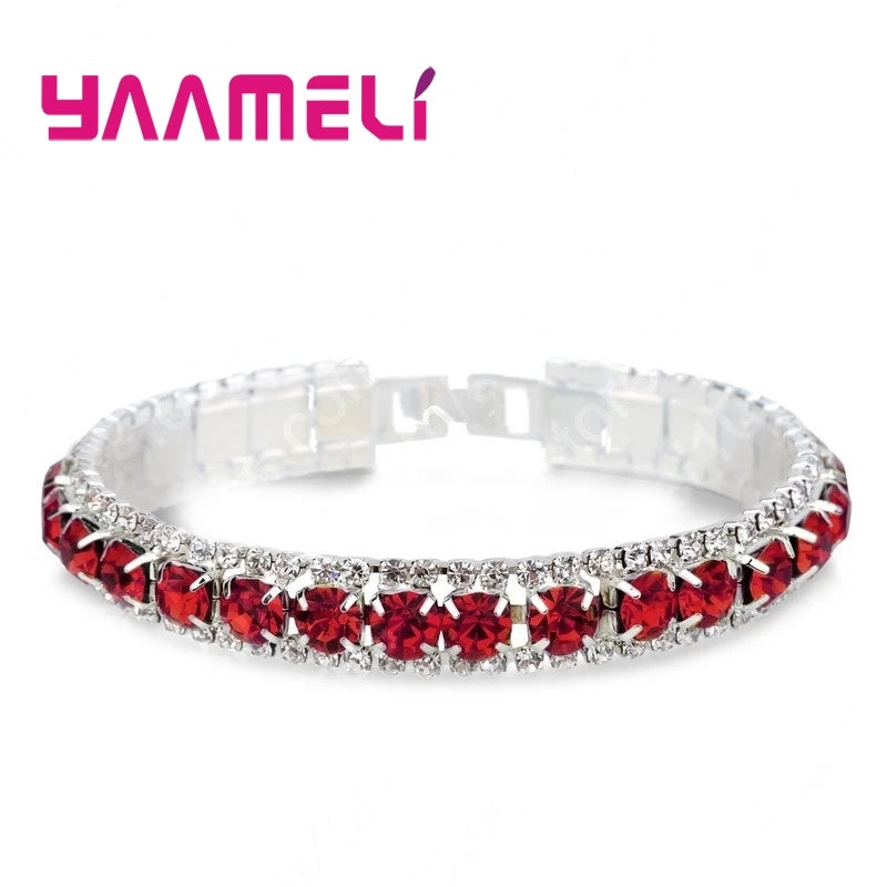 Top Sale 925 Stamp Silver Color Bracelets Full AAA Zircon Austrian Crystal Femme Women Link Chain Jewelry Bangles 14 Colors