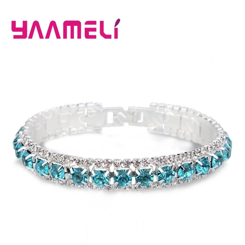 Top Sale 925 Stamp Silver Color Bracelets Full AAA Zircon Austrian Crystal Femme Women Link Chain Jewelry Bangles 14 Colors