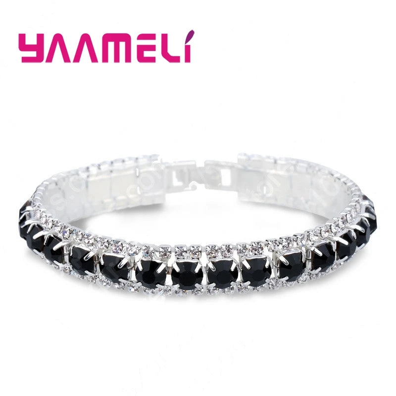 Top Sale 925 Stamp Silver Color Bracelets Full AAA Zircon Austrian Crystal Femme Women Link Chain Jewelry Bangles 14 Colors