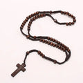 OPPOHERE Men Women Christ Wooden Beads 8mm Rosary Bead Cross Pendant Woven Rope Chain Necklace Jewelry Accessories