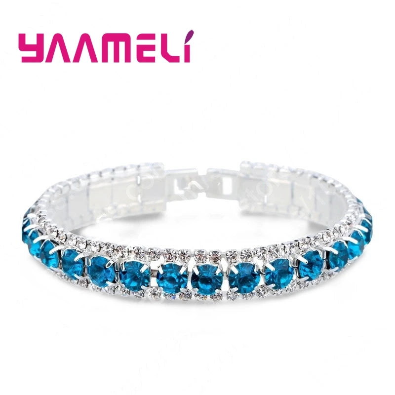 Top Sale 925 Stamp Silver Color Bracelets Full AAA Zircon Austrian Crystal Femme Women Link Chain Jewelry Bangles 14 Colors