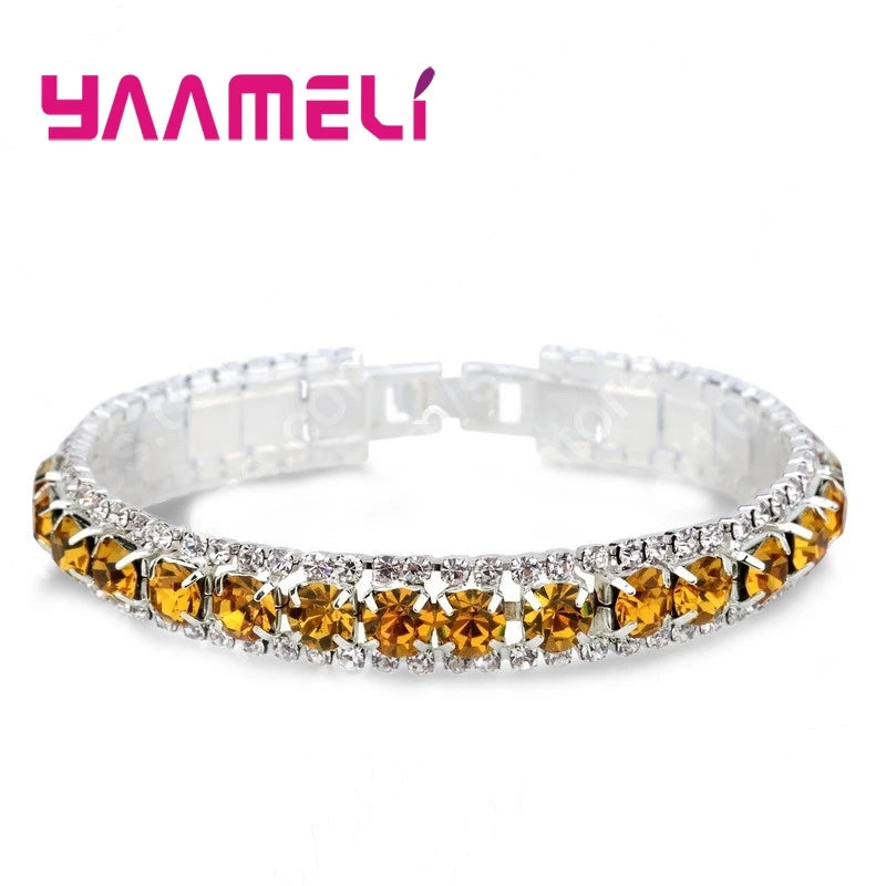 Top Sale 925 Stamp Silver Color Bracelets Full AAA Zircon Austrian Crystal Femme Women Link Chain Jewelry Bangles 14 Colors